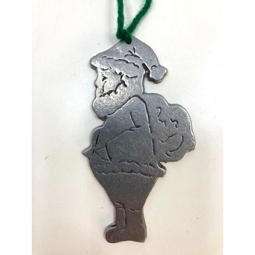 Vintage Rustic‎ Pewter Primitive Santa Christmas Ornament 4.25 in